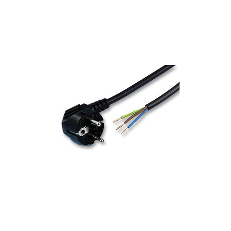 Cable de alimentación de red, CEE 7/7 macho a hilos libres, 2,55 m, 16 A, 250 VAC, Negro